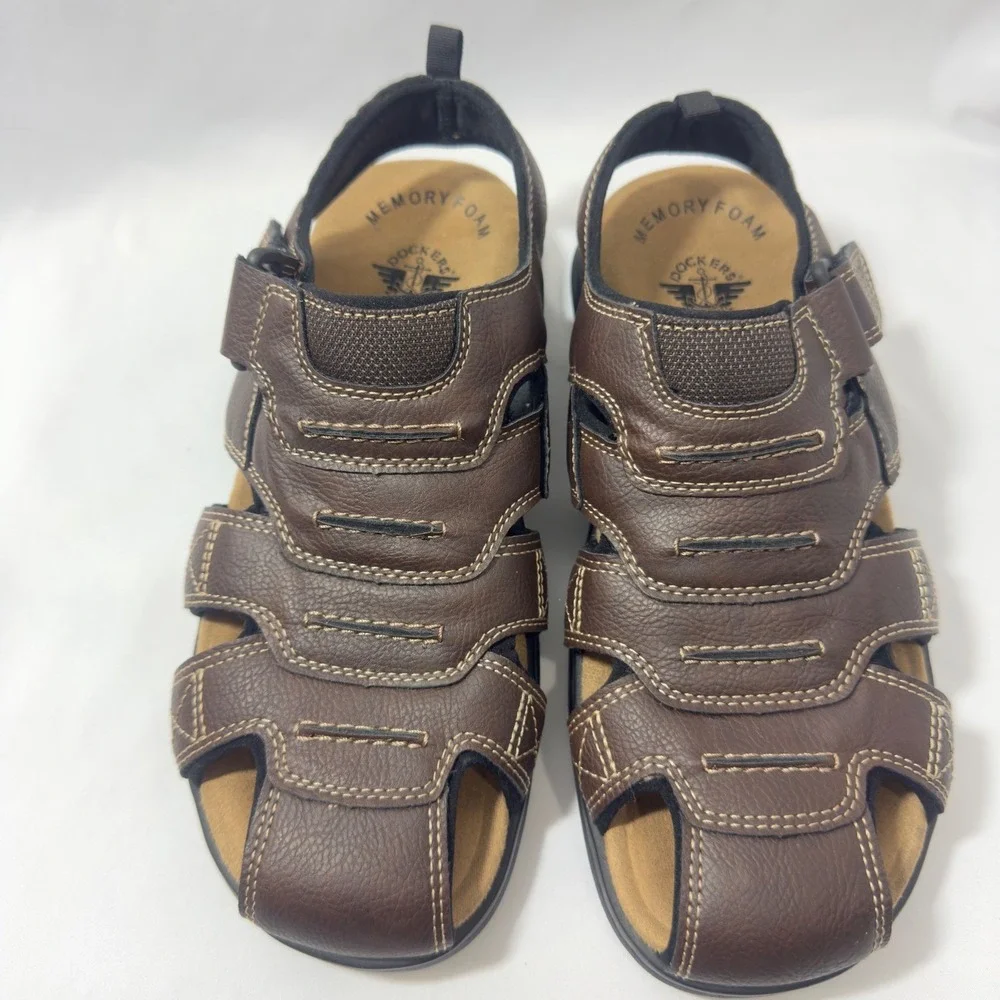 Dockers Mens Fisherman Sandals Brown Adjustable Strap MemoryFoam Comfort Size 8M